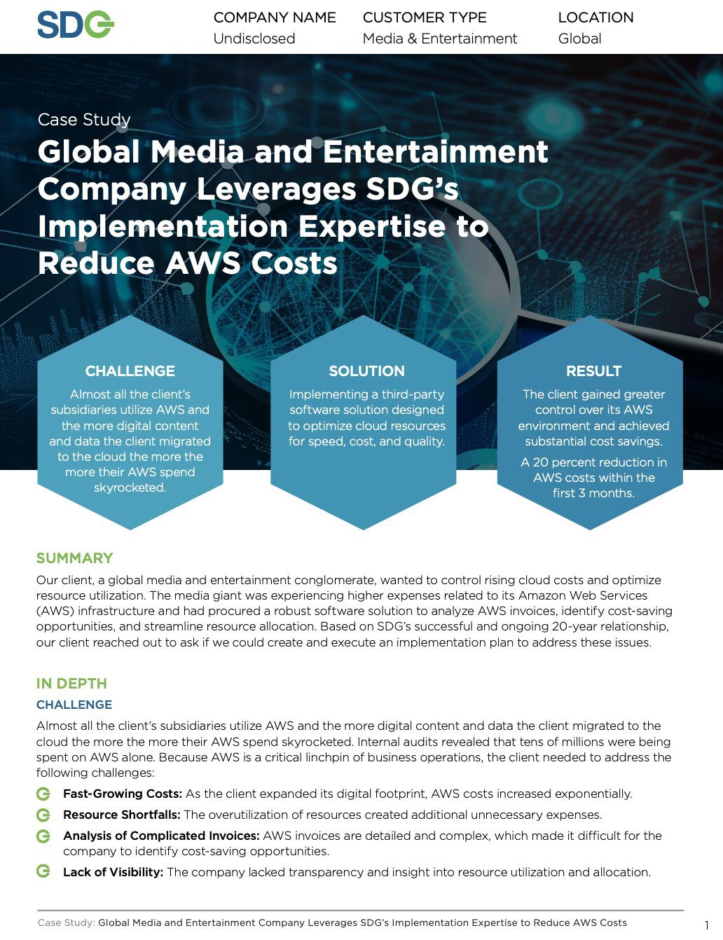 Global Media and Entertainment Company Leverages SDG’s Implementation Expertise to Reduce AWS Costs